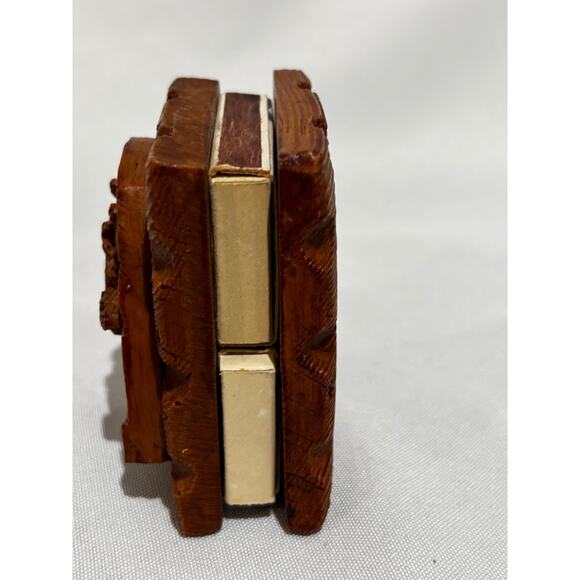 Vintage Beautifully hand carved Wooden Matchbox Holder Box Gran Canaria travel - Picture 5 of 12